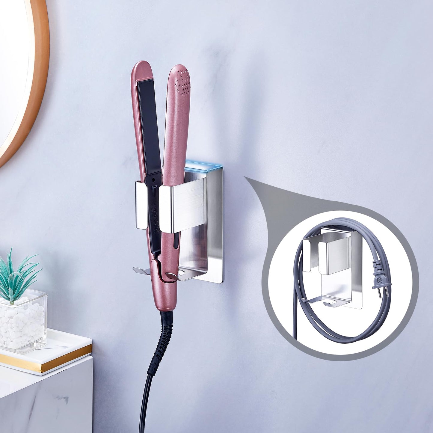 Hair Straightener Holder Wall Mounted Blow Dryer Holder, Blow Dryer and Curling Iron Holder, Hair Dryer and Straightener Holder, Bathroom Hair Tools Organizer and Storage (Black, 1Pc)