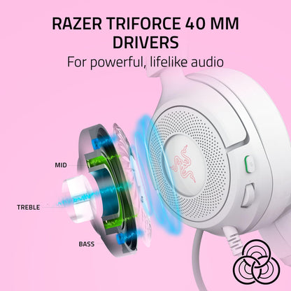 Razer Kraken Kitty V3 X Wired Gaming Headset: Kitty Ears - HyperClear Cardioid Mic - 40 mm Drivers - 7.1 Surround Sound - Comfy Ear Cushions - Cross-Platform via 3.5mm PC, PS5, Xbox, Switch 2 - Pink