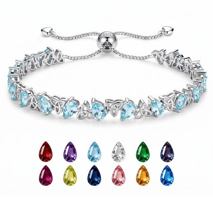 Birthstone Bracelets for Women, Pear Cut Tennis Bracelet 925 Sterling Silver, 6-9 Inch Adjustable Celtic Knot, Anniversary Birthday Jewelry Gifts for Women