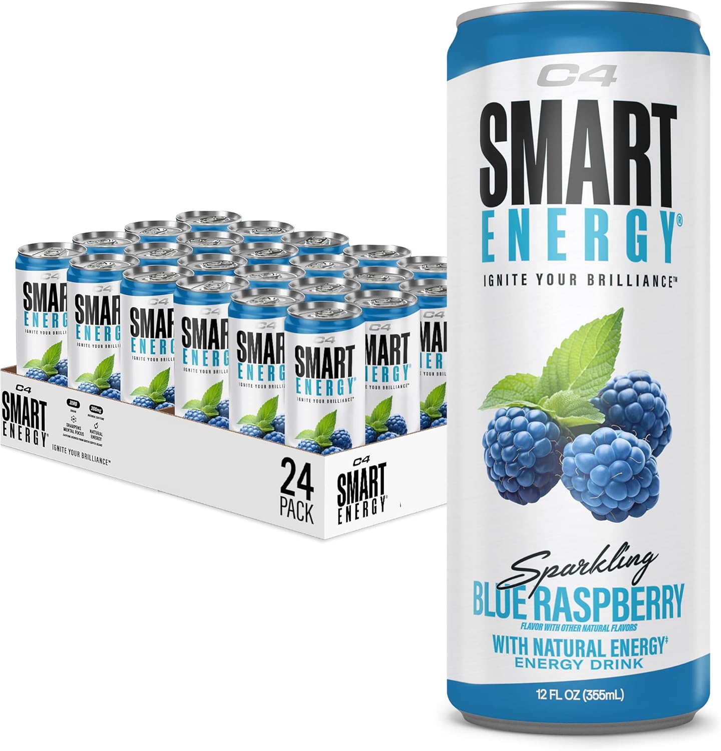 C4 Smart Energy Drinks Variety Pack, Sugar Free Performance Fuel & Nootropic Brain Booster, Coffee Substitute or Alternative, 4 Flavor Berry Breeze Variety (Pack of 24)
