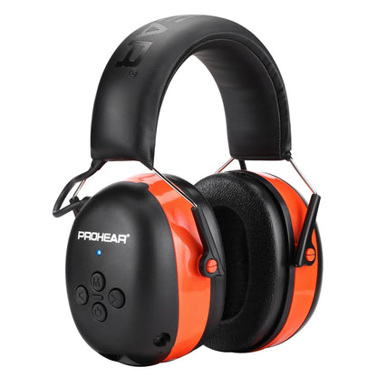 PROHEAR 037 Bluetooth 6.0 Hearing Protection Headphones with Rechargeable 1500mAh Battery, 30dB SNR Safety Noise Reduction Ear Muffs 120H Playtime for Mowing, Workshops, Snowblowing - Black