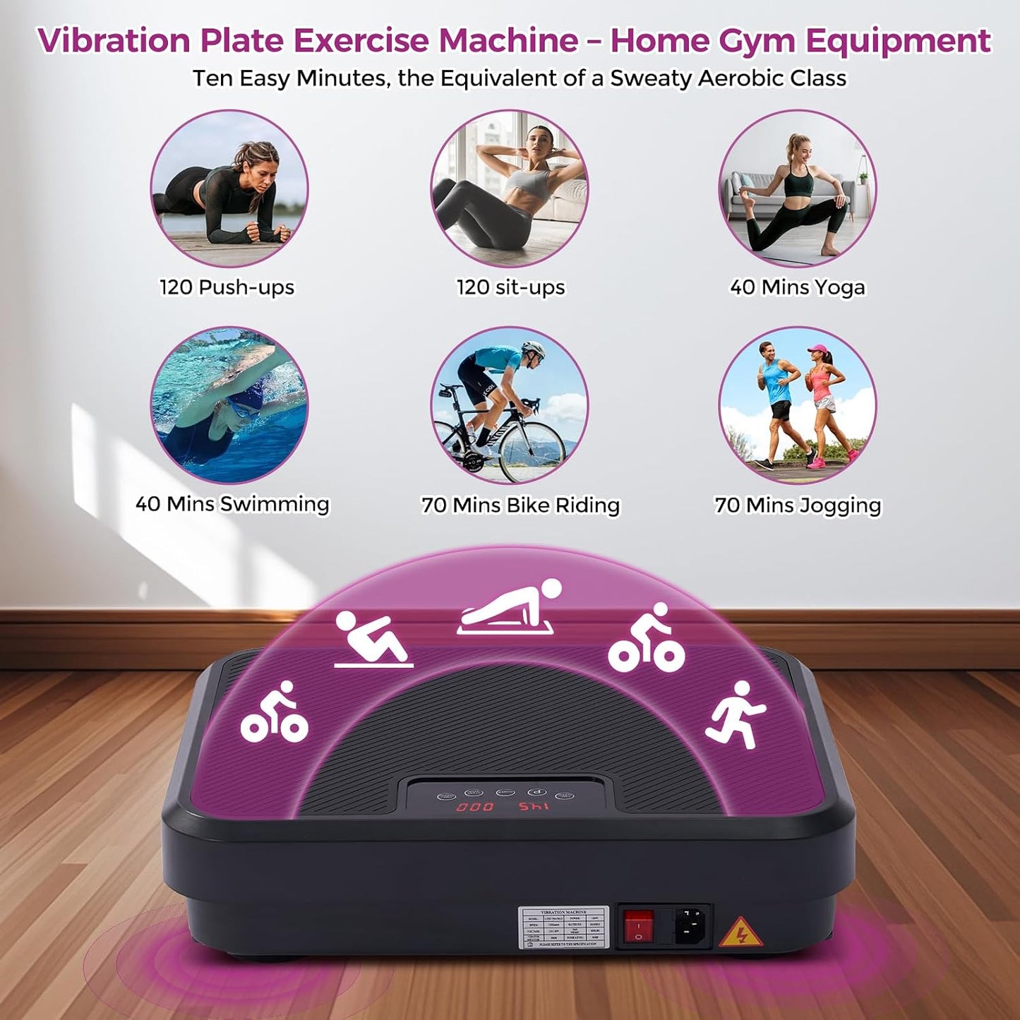 Vibration Plate Exercise Machine, 400LBS Vibrating Plate for Lymphatic Drainage with 999 Speeds, Vibration Plate Machine with Resistance Bands, Mini Lymphatic Drainage Massager for Home Exercising