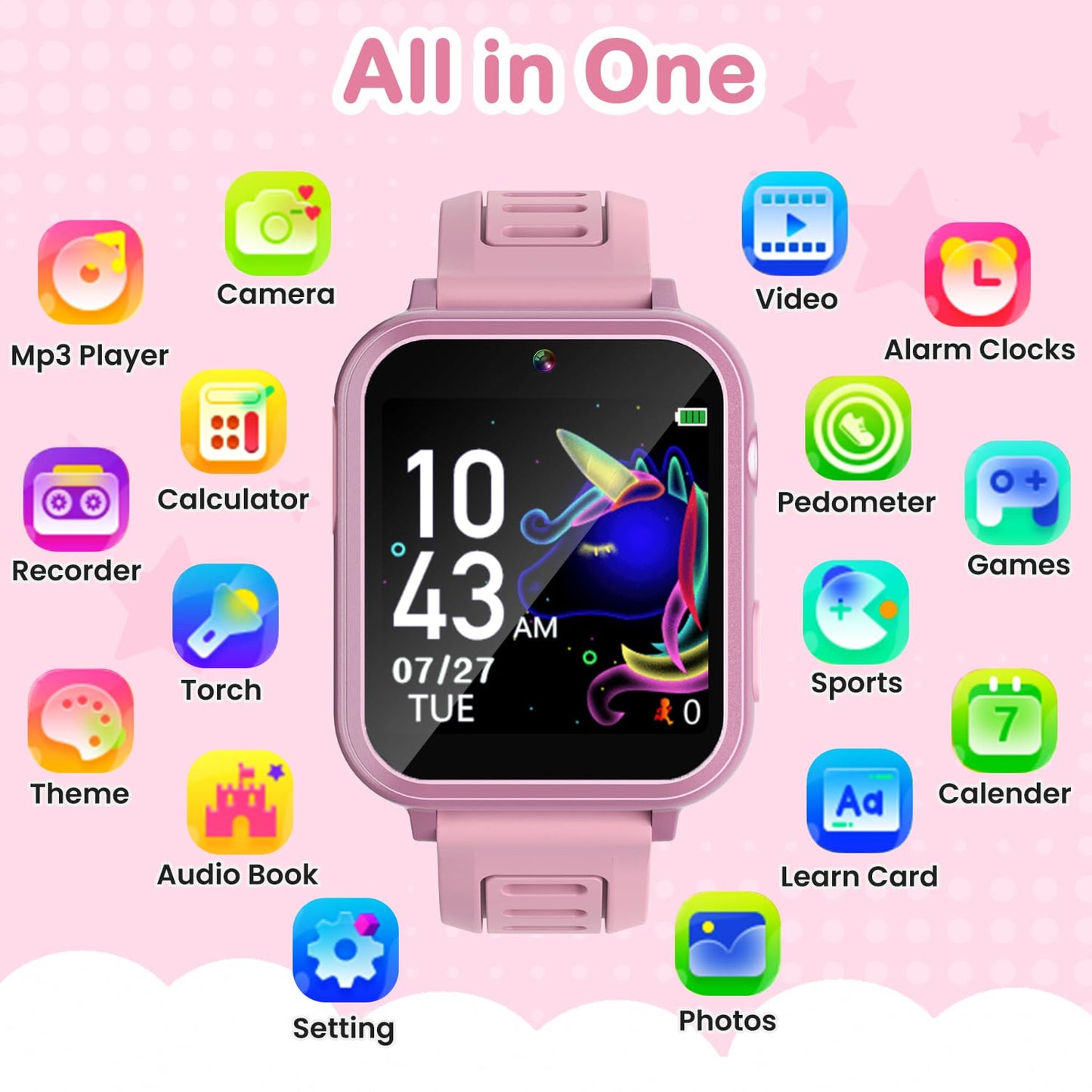 Cosjoype Kids Game Smart Watch for Kids with 39 Puzzle Games HD Touch Screen Camera Music Player Pedometer Alarm Clock Calculator Flashlight 12/24hr Kid Watch Gift for 4-12 Year Old Boys Toys for Kid