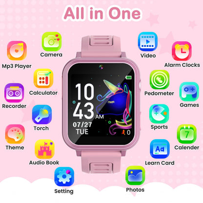 Cosjoype Kids Game Smart Watch for Kids with 39 Puzzle Games HD Touch Screen Camera Music Player Pedometer Alarm Clock Calculator Flashlight 12/24hr Kid Watch Gift for 4-12 Year Old Boys Toys for Kid