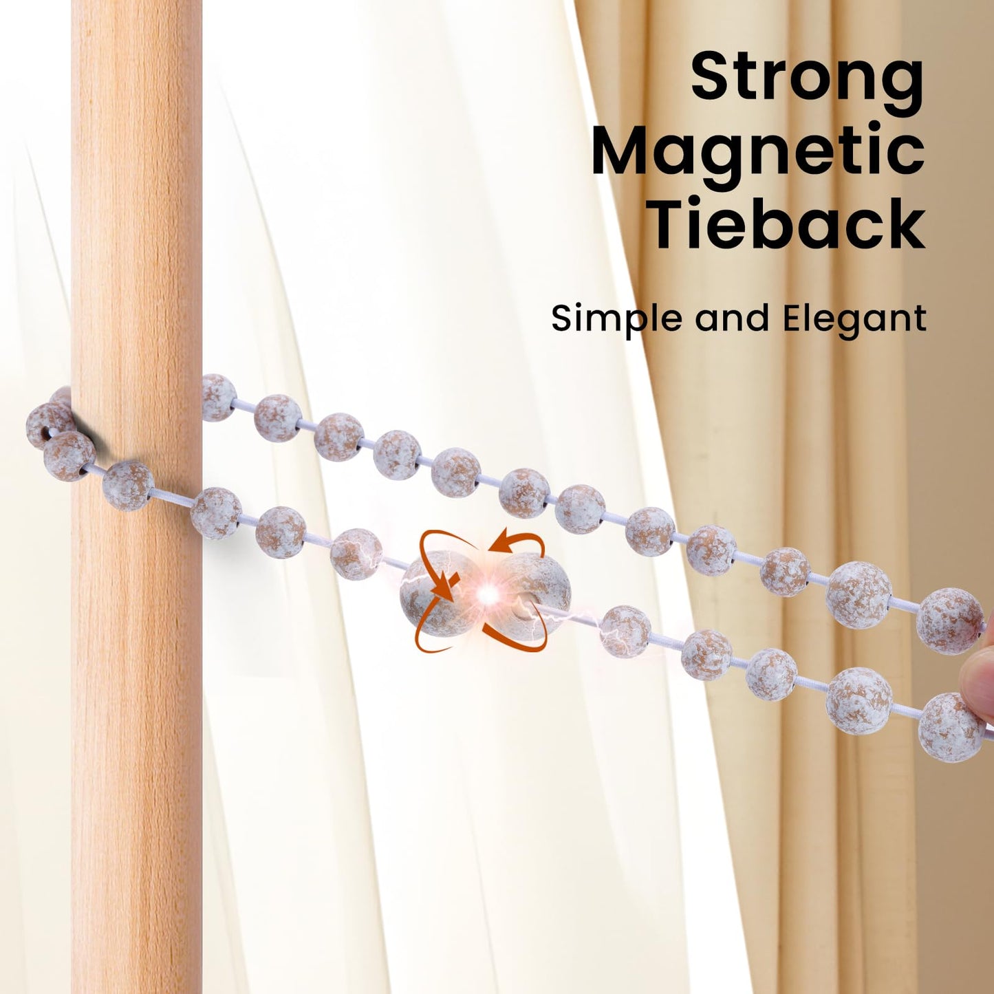 KLOGTSIND Magnetic Curtain Tiebacks, Curtain Holdbacks for Curtains 2 Pack, Wood Bead Curtain Holders for Boho Bedroom Decor, Baby Nursery Decor, Farmhouse Decor