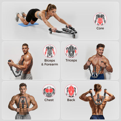 FLYBIRD Twister Arm Trainer, Hydraulic Power Core Twister Chest Workout Equipment, Adjustable 22-440LBS Chest Trainer for Men, 3 in 1 Chest and Arm Exerciser with Ab Roller Wheel, Include Backpack&Pad