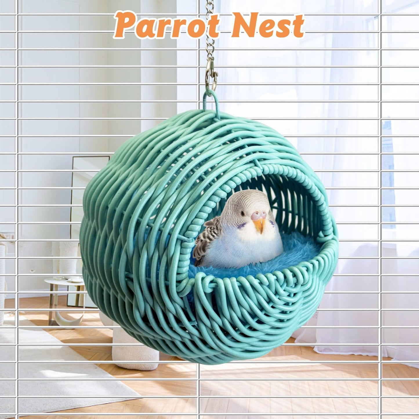 BNOSDM Rattan Bird Nest Parrot Nesting House Parakeet Nesting Soft Lovebird Warm Bed Sleeping for Parrots Bird Cage Accessories for Cockatiels Budgerigars Finches Canaries (Single-Hole Style)