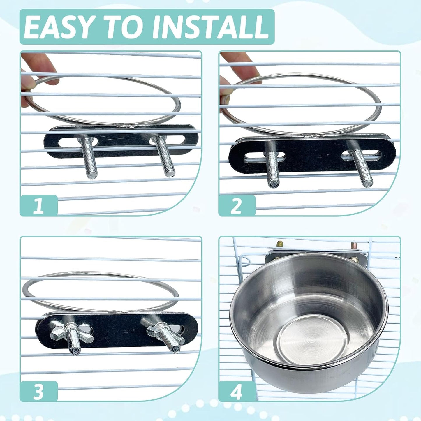 PINVNBY Parrot Feeding Cups Birds Food Dish Stainless Steel Parrot Feeders Water Cage Bowls with Clamp Holder for Cockatiel Conure Budgies Parakeet Parrot Macaw Small Animal Chinchilla Pack of 2