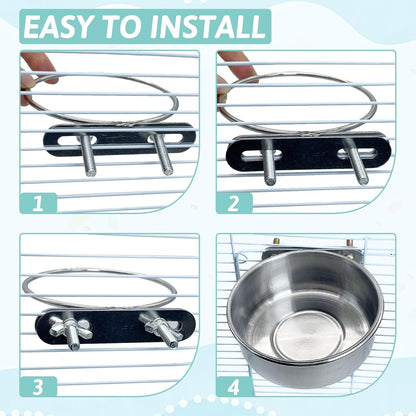 PINVNBY Parrot Feeding Cups Birds Food Dish Stainless Steel Parrot Feeders Water Cage Bowls with Clamp Holder for Cockatiel Conure Budgies Parakeet Parrot Macaw Small Animal Chinchilla Pack of 2