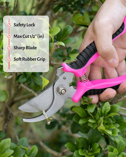 9 Piece Garden Tool Set | Heavy Duty Stainless Steel, Ergonomic Non-Slip Rubber Handles, Pruning Shears, Trowel, 600D Storage Tote Bag