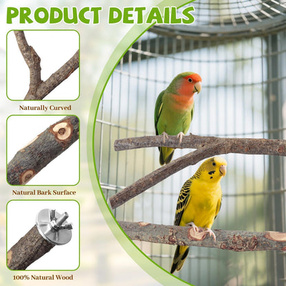 8 PCS Bird Perch Set for Cage - Natural Apple Wood Platforms & Hardwood Branches for Parakeets, Budgies, Cockatiels - Small Bird Habitat Gym, Climbing Stand & Safe Chew Toys