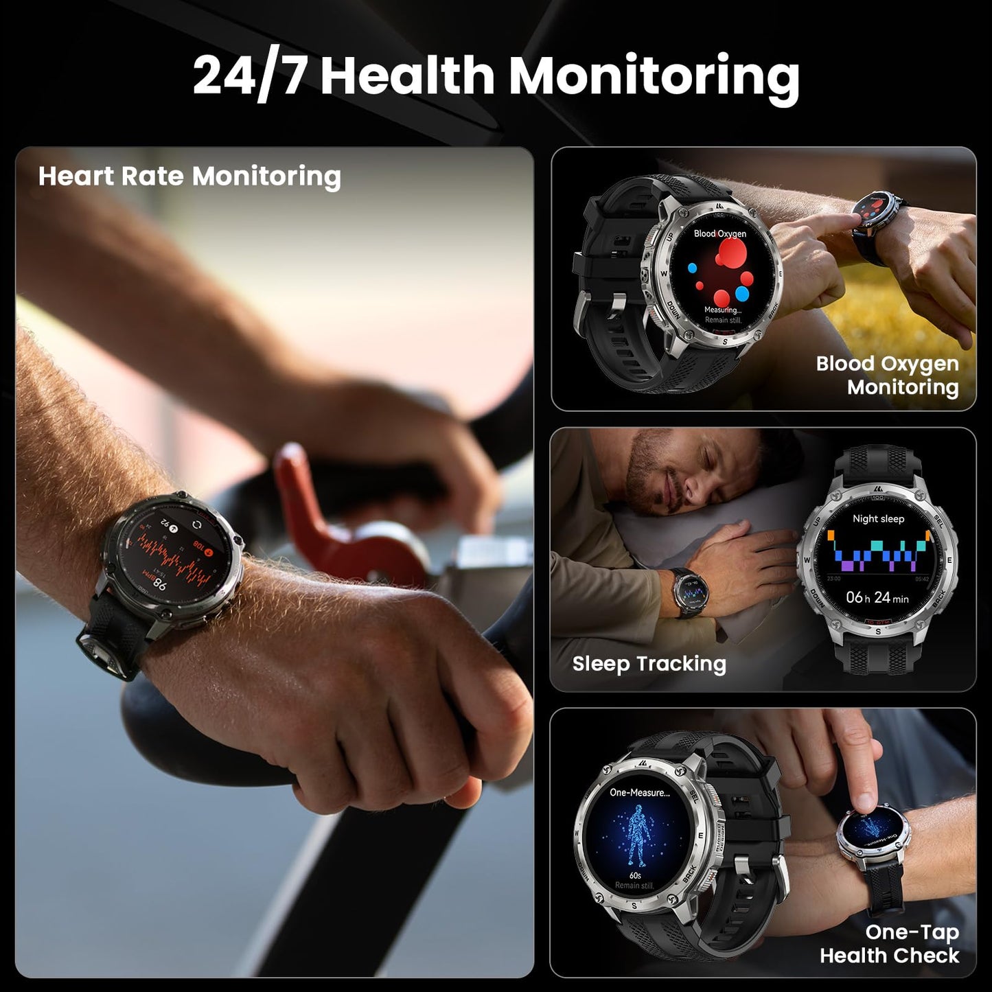 KOSPET Tank T4 Rugged Smart Watch for Men, GPS & Offline Maps, Full Stainless Steel, 10ATM Waterproof 45m Freediving, 180+ Sports Modes, 15-Day Battery, Bluetooth Calls, Heart Rate & Sleep Monitor