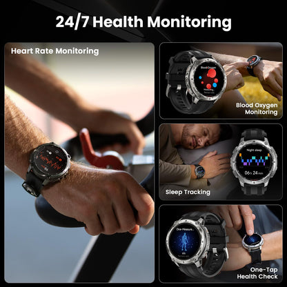 KOSPET Tank T4 Rugged Smart Watch for Men, GPS & Offline Maps, Full Stainless Steel, 10ATM Waterproof 45m Freediving, 180+ Sports Modes, 15-Day Battery, Bluetooth Calls, Heart Rate & Sleep Monitor