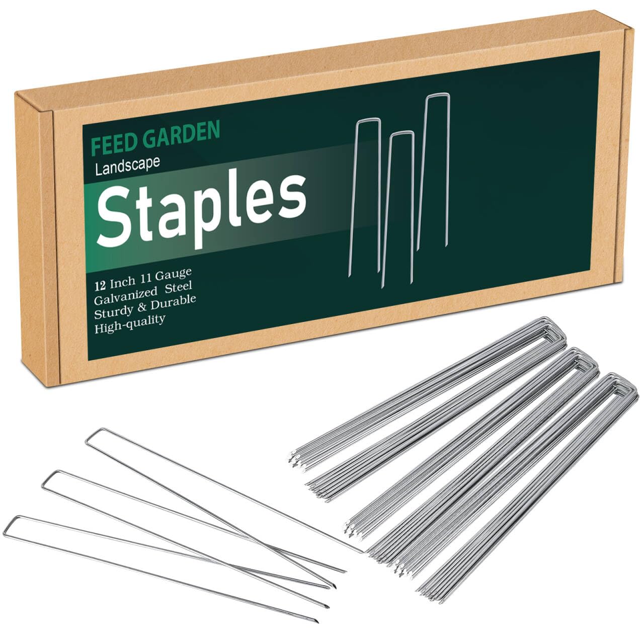 FEED GARDEN 6 Inch 50 Pack Hot-dip Galvanized Landscape Staples Plant Cover Spikes 11 Gauge Tent Stakes Garden Stakes Landscaping Fabric SOD Pins Yard Pins for Decoration Weed Barrier Fabric