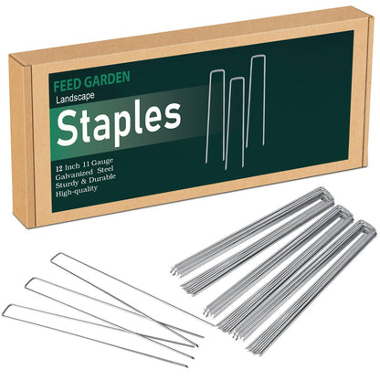 FEED GARDEN 6 Inch 50 Pack Hot-dip Galvanized Landscape Staples Plant Cover Spikes 11 Gauge Tent Stakes Garden Stakes Landscaping Fabric SOD Pins Yard Pins for Decoration Weed Barrier Fabric