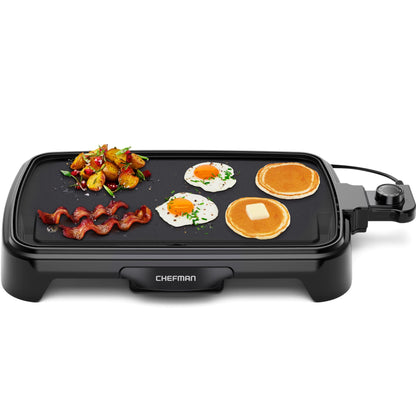 Chefman XL Electric Griddle with Removable Temperature Control, Immersible Flat Top Grill, Burger, Eggs, Pancake Griddle, Nonstick Extra Large Cooking Surface, Slide Out Drip Tray, 10 x 20 Inch
