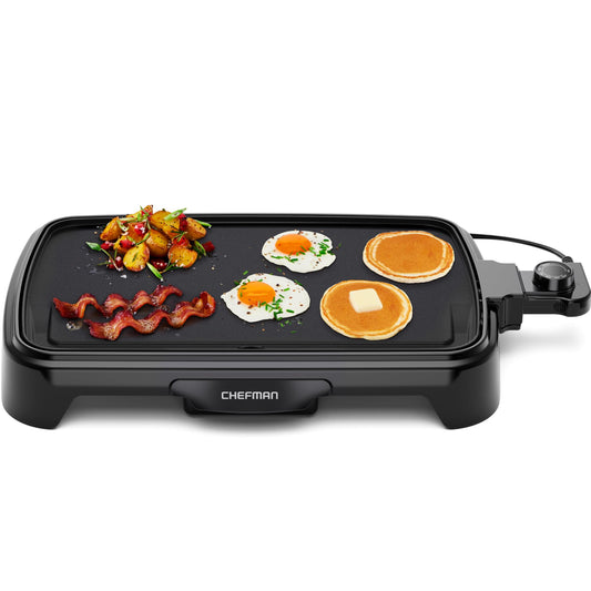 Chefman XL Electric Griddle with Removable Temperature Control, Immersible Flat Top Grill, Burger, Eggs, Pancake Griddle, Nonstick Extra Large Cooking Surface, Slide Out Drip Tray, 10 x 20 Inch