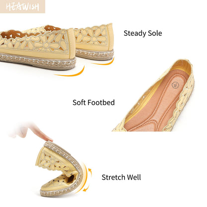 HEAWISH Women’s Ballet Flat Daisy Round Toe Dress Shoes Casual Slip On Rope Loafer