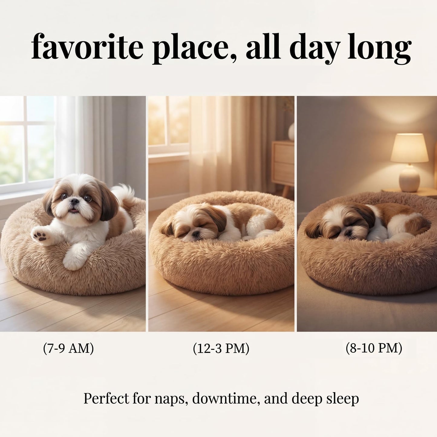 Small Calming Dogs Bed for Small Dogs Anti-Anxiety Machine Washable Fluffy Luxury Anti-Slip Waterproof Mute Base Warming Cozy Soft Pet Puppy Round Bed