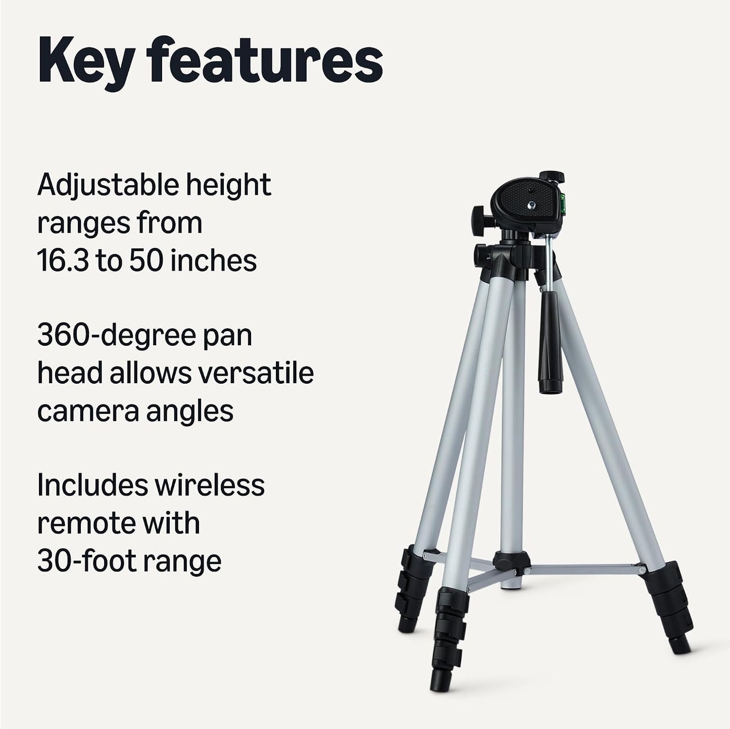 Amazon Basics 50-inch Lightweight Portable Camera Tripod Stand with Quick-Release Plate, Adjustable Height, Aluminum, for Travel Photography, Champagne