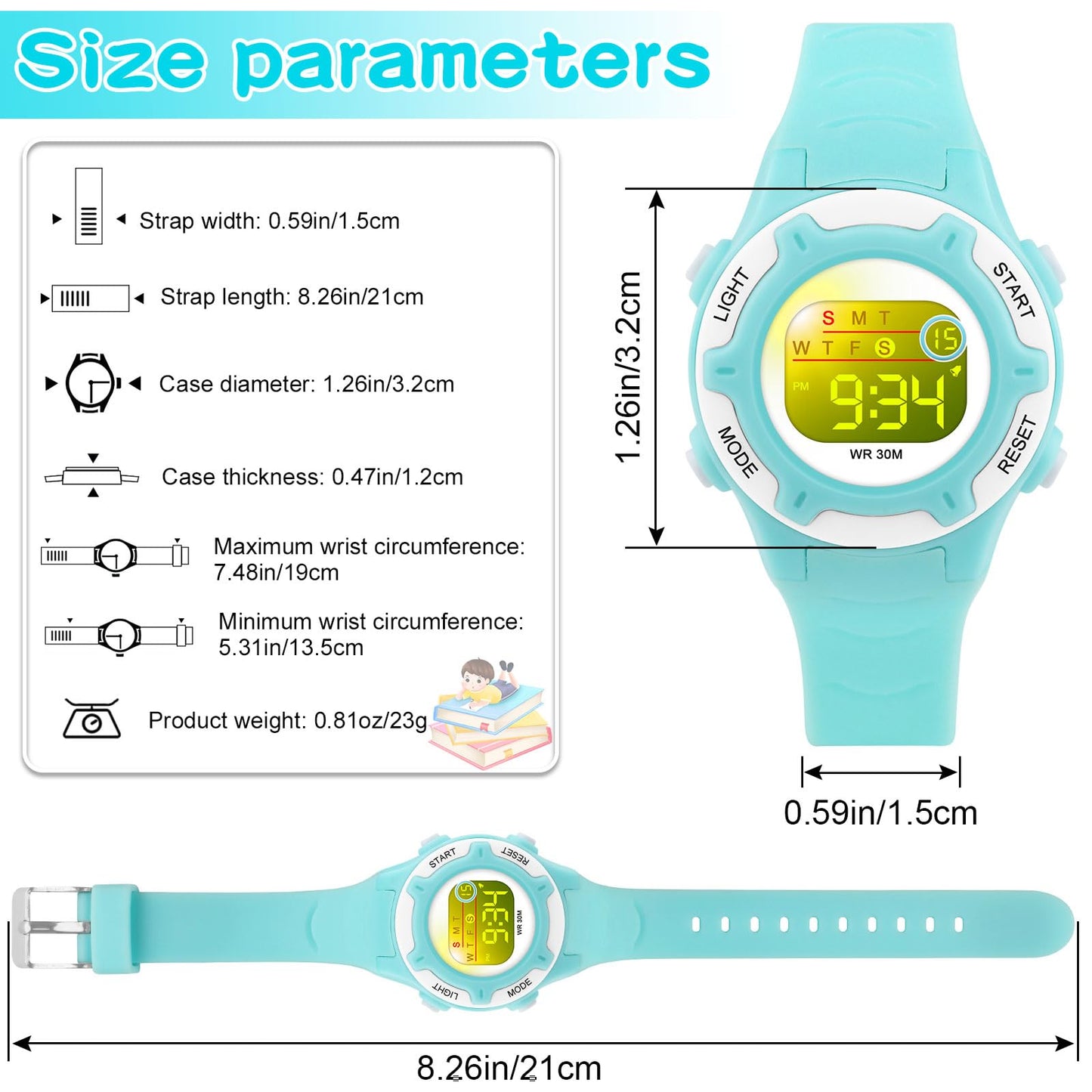 DTKID Digital Kids Watch 30 M Waterproof, 7 Color Lights Time Teaching Watch Easy to Read for Girls Boys 5-16