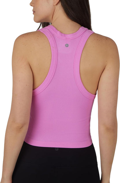 90 Degree By Reflex Womens Seamless Tank Ribbed Fitted Racerback Waist-Length Top 3 Pack