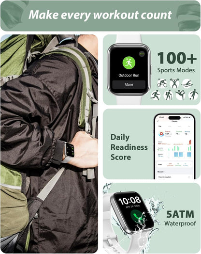 Tensky Smart Watch for Men/Women Android/iPhone/Samsung, Alexa Built-in, 1.8" Touch Screen Fitness Tracker with Answer/Make Calls, 3ATM Waterproof Heart Rate/Sleep/SpO2 Monitor, 120+ Sport Modes