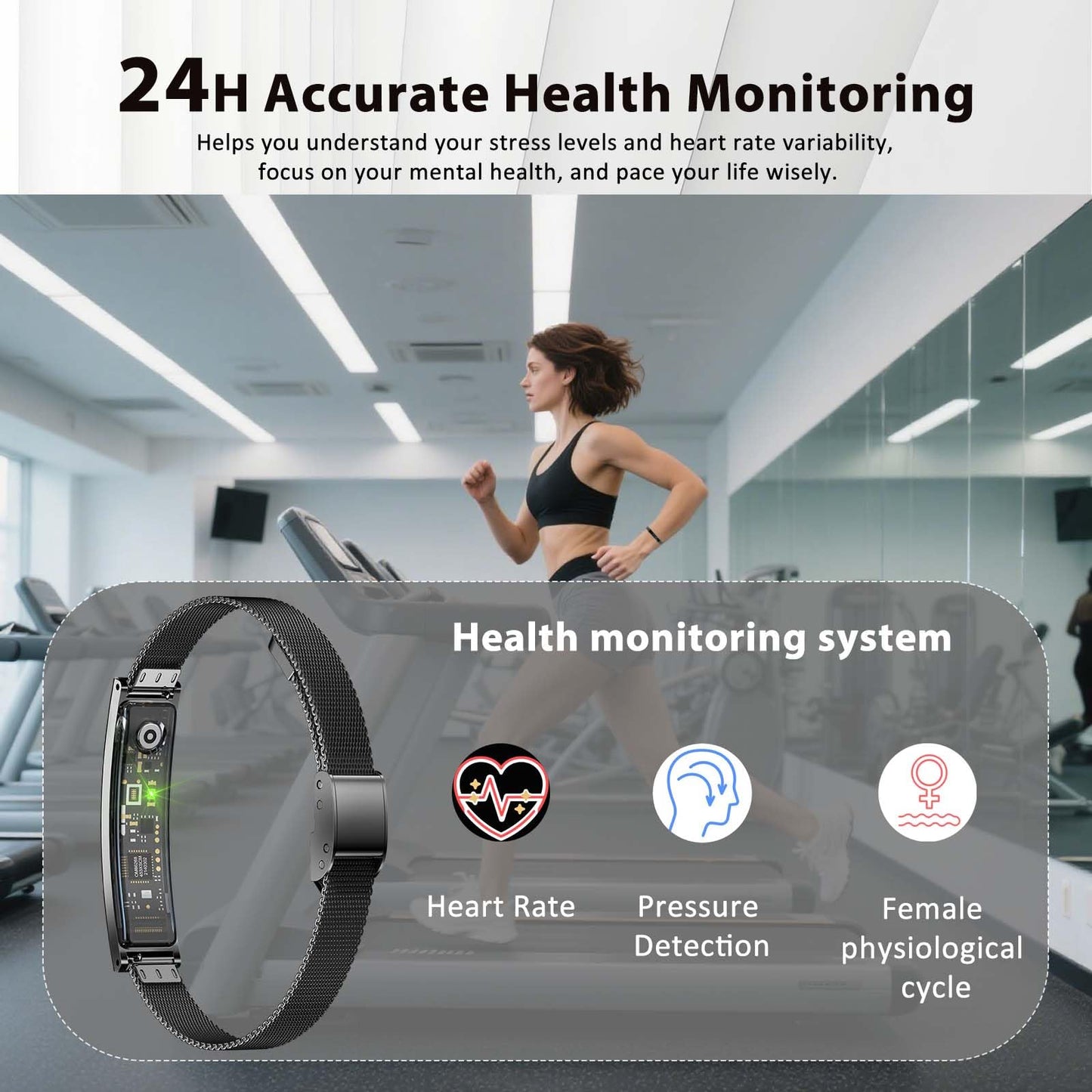 Smart Bracelet Fitness Health Tracker for Men Women with 2 Bands | 24/7 Heart Rate/Pressure Detection/Sleep Monitor, 5ATM Waterproof, Multiple Sport Modes, Android iOS Compatible