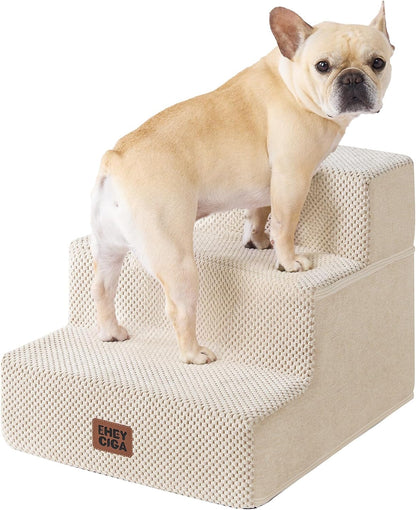 EHEYCIGA Dog Stairs for Small Dogs 13.5" H, 3-Step Dog Steps for Couch Sofa and Chair, Pet Steps for Medium Cats, Non-Slip Balanced Pet Ramp Indoor, Grey