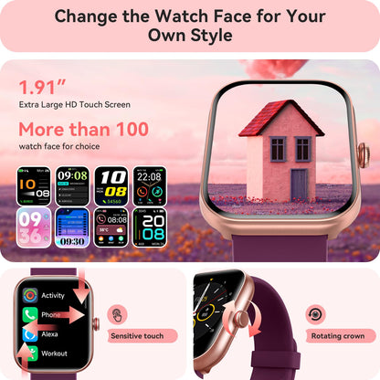 Smart Watch for Women Men, Smartwatch for iPhone & Android Bluetooth (Answer/Call) Built-in Alexa, 1.91" HD Fitness Tracker with 105+ Sport Modes, IP68 Waterproof, Sleep/Heart Rate/SpO2/Stress Monitor