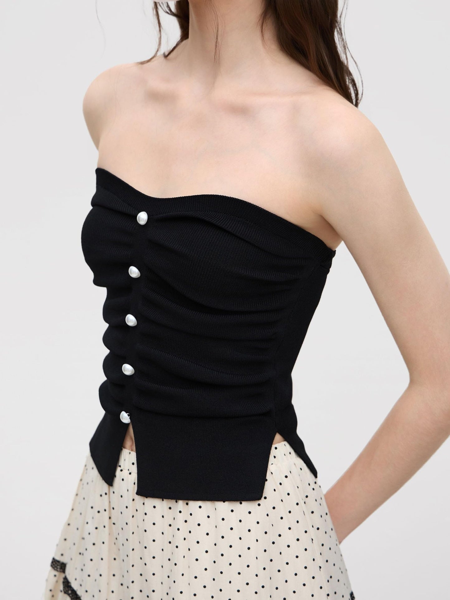 CIDER Faux Pearl Tube Tops for Women Crop Knit Split Hem Ruched Going Out Tops Cute Summer Outfits Y2K
