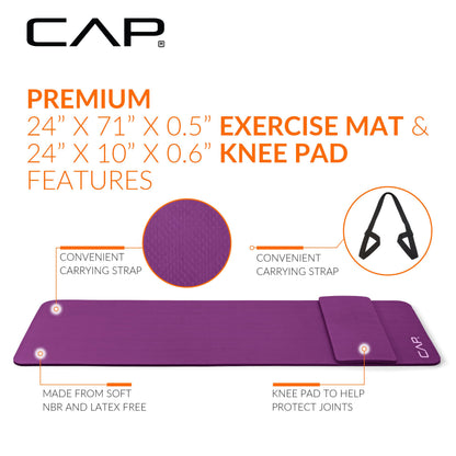 CAP Barbell 1/2-Inch High Density Exercise Yoga Mat with Strap | Multiple Options
