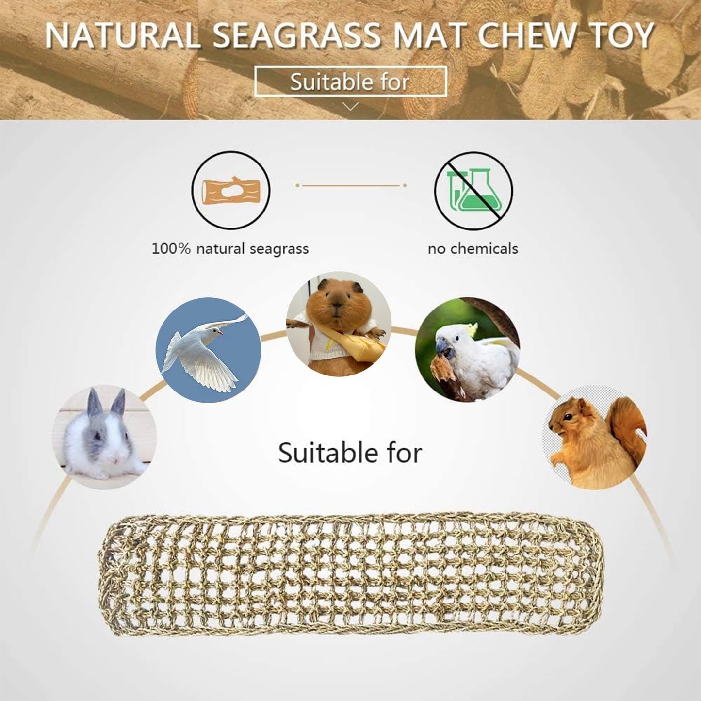 Bird Seagrass Mat 30 x 7 Inch Parrot Natural Seagrass Woven Net Hammock Parakeet Climbing Rope Ladder Mat Chew Toys Cage Accessories for Pigeon Macaw Cockatiel Conure Cockatoo Rat Bearded Dragon