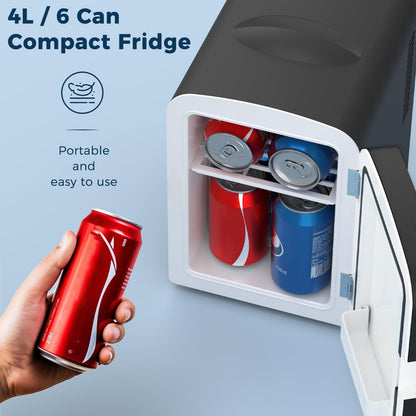 Antarctic Star Compact Refrigerator, Portable Mini Fridge, Skin Care 4L Capacity/6 Cans, for Bedroom, Car, Office & Dorm, Small Cooler for Cosmetics, Beverage and Food, Black