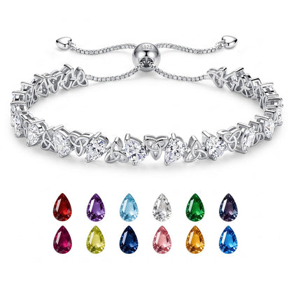 Birthstone Bracelets for Women, Pear Cut Tennis Bracelet 925 Sterling Silver, 6-9 Inch Adjustable Celtic Knot, Anniversary Birthday Jewelry Gifts for Women
