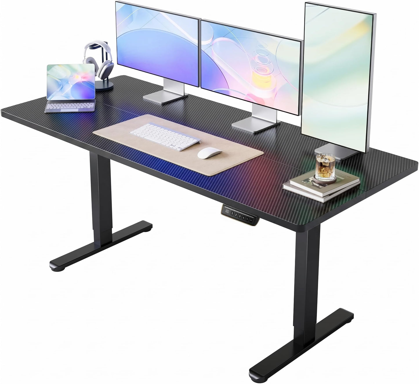 HUANUO 32" Small Electric Standing Desk Adjustable Height, 4 Memory Height Settings, Sit Stand Up Desk for Home Office & Computer Workstation, LightWalnut
