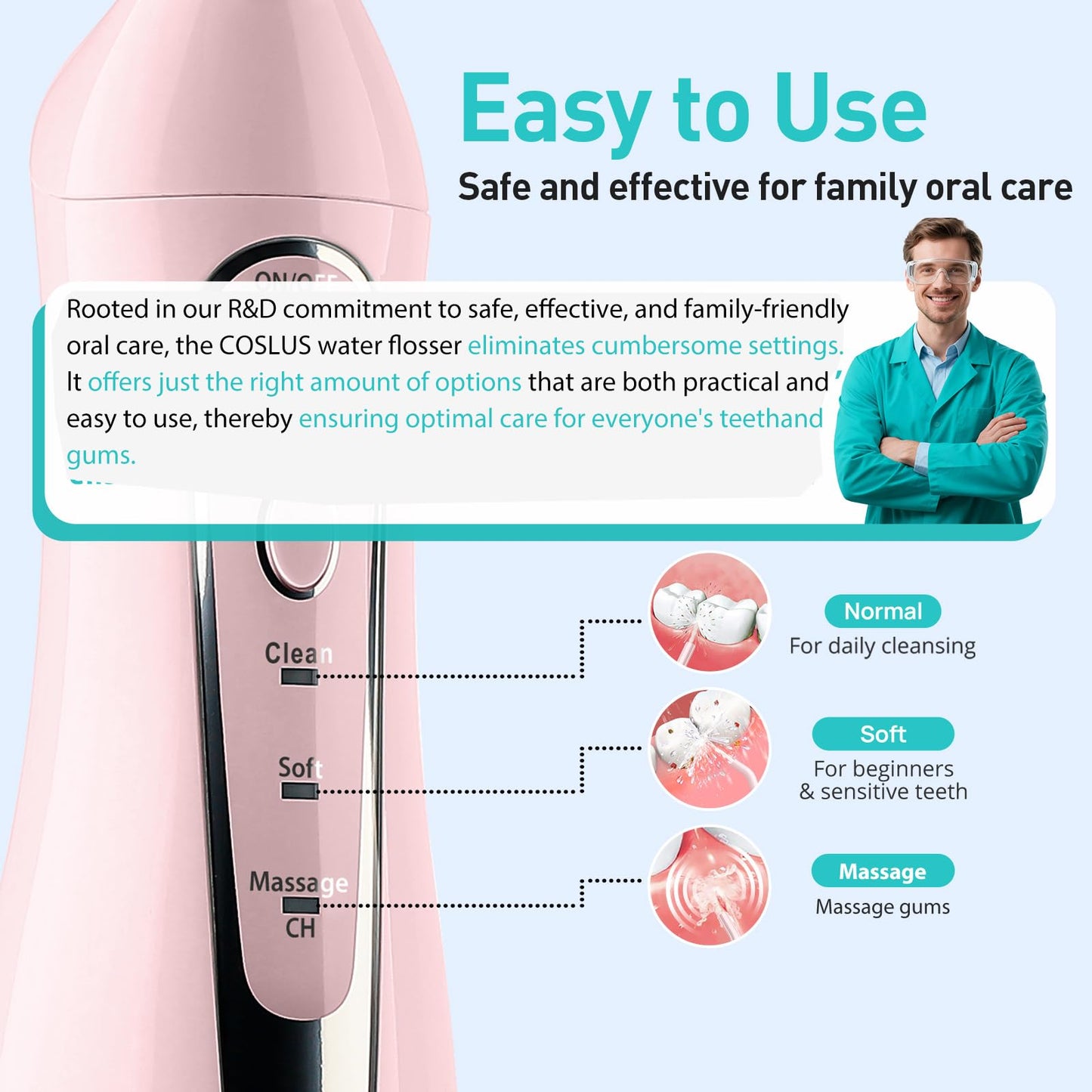 COSLUS ADA Accepted Water Dental Flosser Teeth Pick C20: Portable Cordless Oral Irrigator 300ML Rechargeable Travel Irrigation Cleaner IPX7 Waterproof Electric Flossing Machine, Professional Set Black