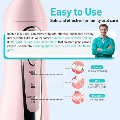 COSLUS ADA Accepted Water Dental Flosser Teeth Pick C20: Portable Cordless Oral Irrigator 300ML Rechargeable Travel Irrigation Cleaner IPX7 Waterproof Electric Flossing Machine, Professional Set Black