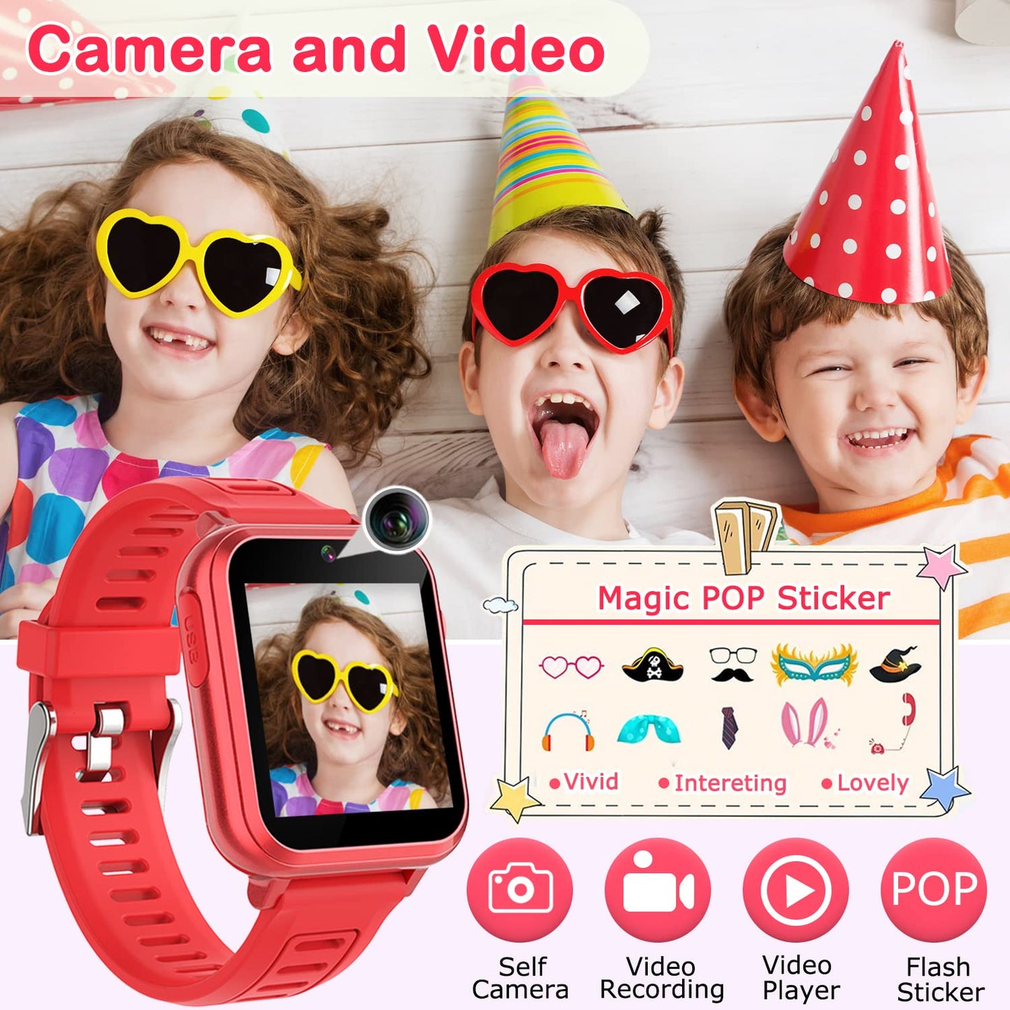 Cosjoype Kids Game Smart Watch for Kids with 39 Puzzle Games HD Touch Screen Camera Music Player Pedometer Alarm Clock Calculator Flashlight 12/24hr Kid Watch Gift for 4-12 Year Old Boys Toys for Kid
