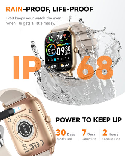 Smart Watches for Men Women, Fitness Tracker with Activity Counter/Sleep Monitor, IP68 Waterproof Smart Watch for Android iPhone iOS Compatible (Jet Black, 1.83)