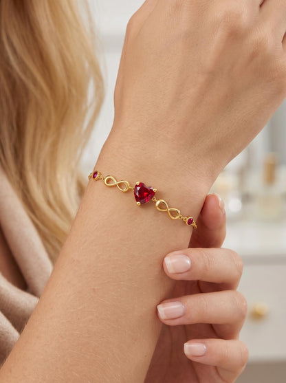 14K Gold Infinity Birthstone Bracelets for Women, Infinity Love Heart Birthstone Link Bracelets for Women, 14K Gold Plated Jewelry Birthday Gifts for Wife Girlfriend Mom, 7+2 Inch