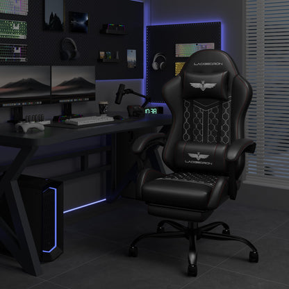 Ergonomic Gaming Chair, RGB LED Lights Computer Chairs with Retractable Footrest, 400 lbs Lumbar Support Linked Armrests Gamer Chair High Back Heavy Duty Video Game Chairs (Black Red)