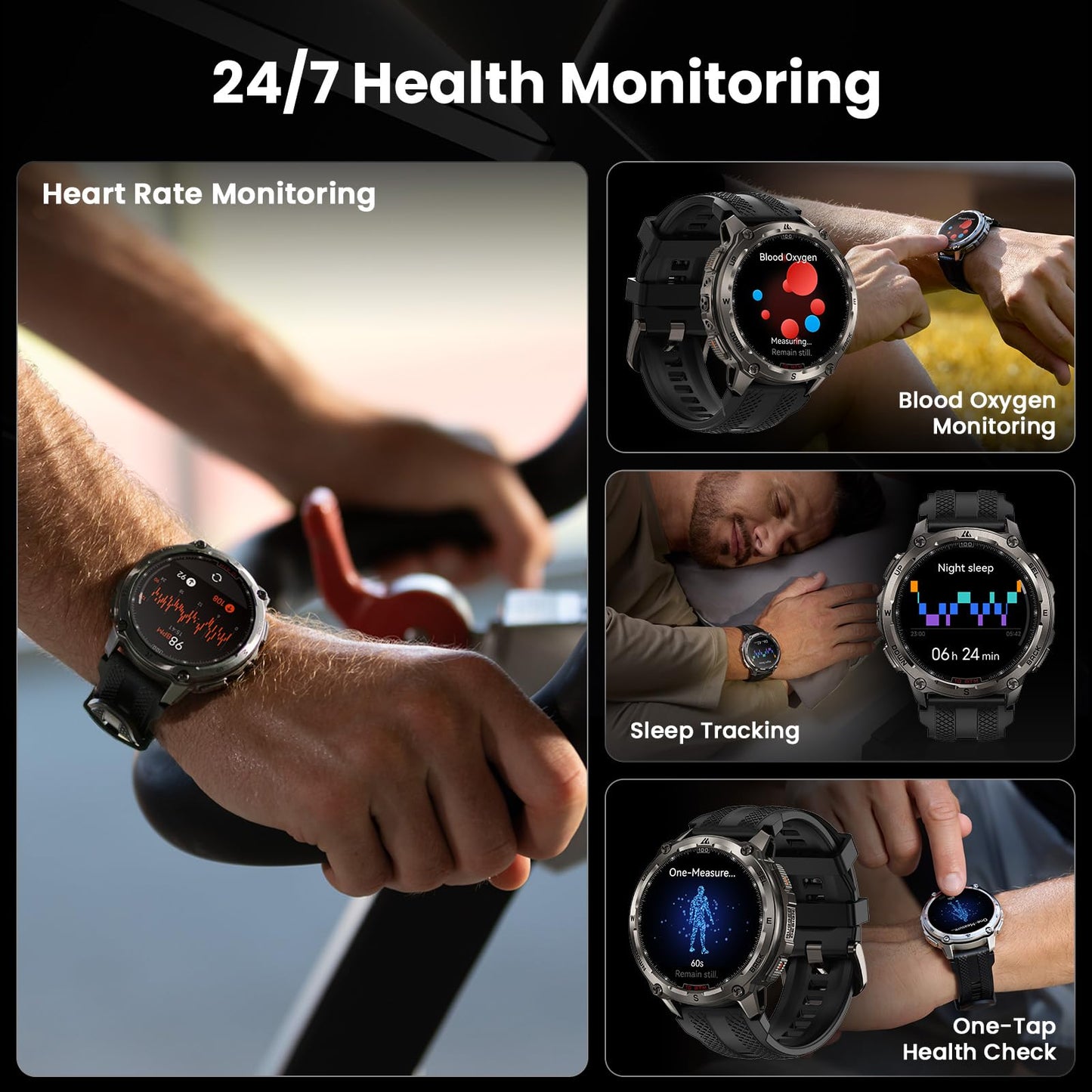 KOSPET Tank T4 Rugged Smart Watch for Men, GPS & Offline Maps, Full Stainless Steel, 10ATM Waterproof 45m Freediving, 180+ Sports Modes, 15-Day Battery, Bluetooth Calls, Heart Rate & Sleep Monitor