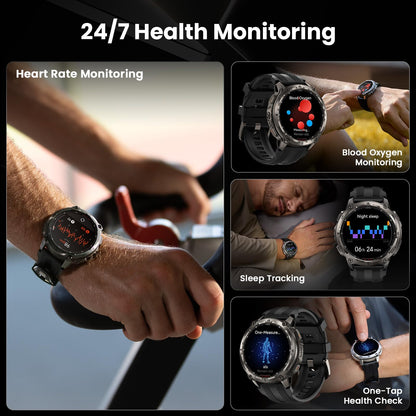 KOSPET Tank T4 Rugged Smart Watch for Men, GPS & Offline Maps, Full Stainless Steel, 10ATM Waterproof 45m Freediving, 180+ Sports Modes, 15-Day Battery, Bluetooth Calls, Heart Rate & Sleep Monitor