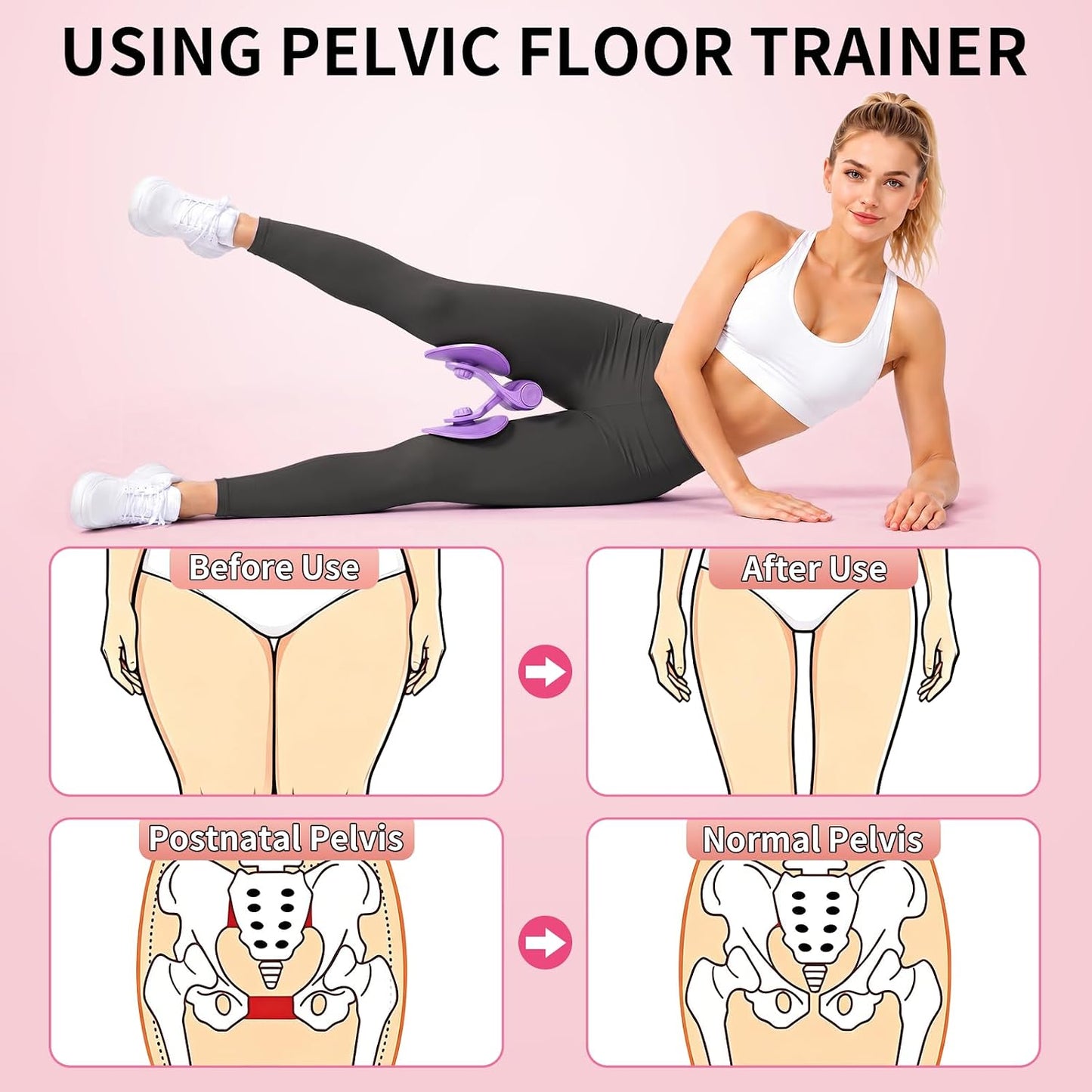 Thigh Master, 360°Adjustable Pelvic Floor Exercise Devices with Ergonomic Design, 45 LBS Kegel Exercise Pelvic Floor Trainer for Woman Man, Inner Thigh Trainer for Home Gym Office