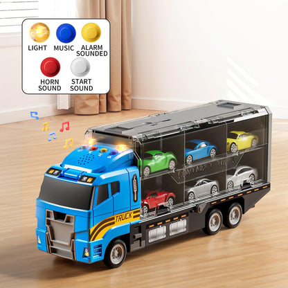 NIPLOOOW Toddler Boys Construction Truck Vehicle Toy Set with Play Mat and Die-Cast Toy Car, Transport Carrier Truck for Kids 3-5, Birthday Gifts Toys for 3-8 Year Old Boys