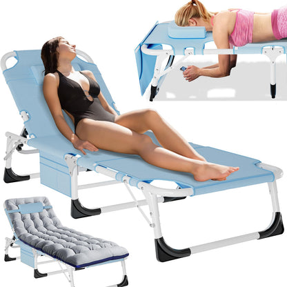 MOPHOTO Folding Lounge Chair 5-Position, Folding Cot, Portable Outdoor Chaise Lounge Chair for Sun Tanning, Perfect for Pool Beach Patio Sunbathing