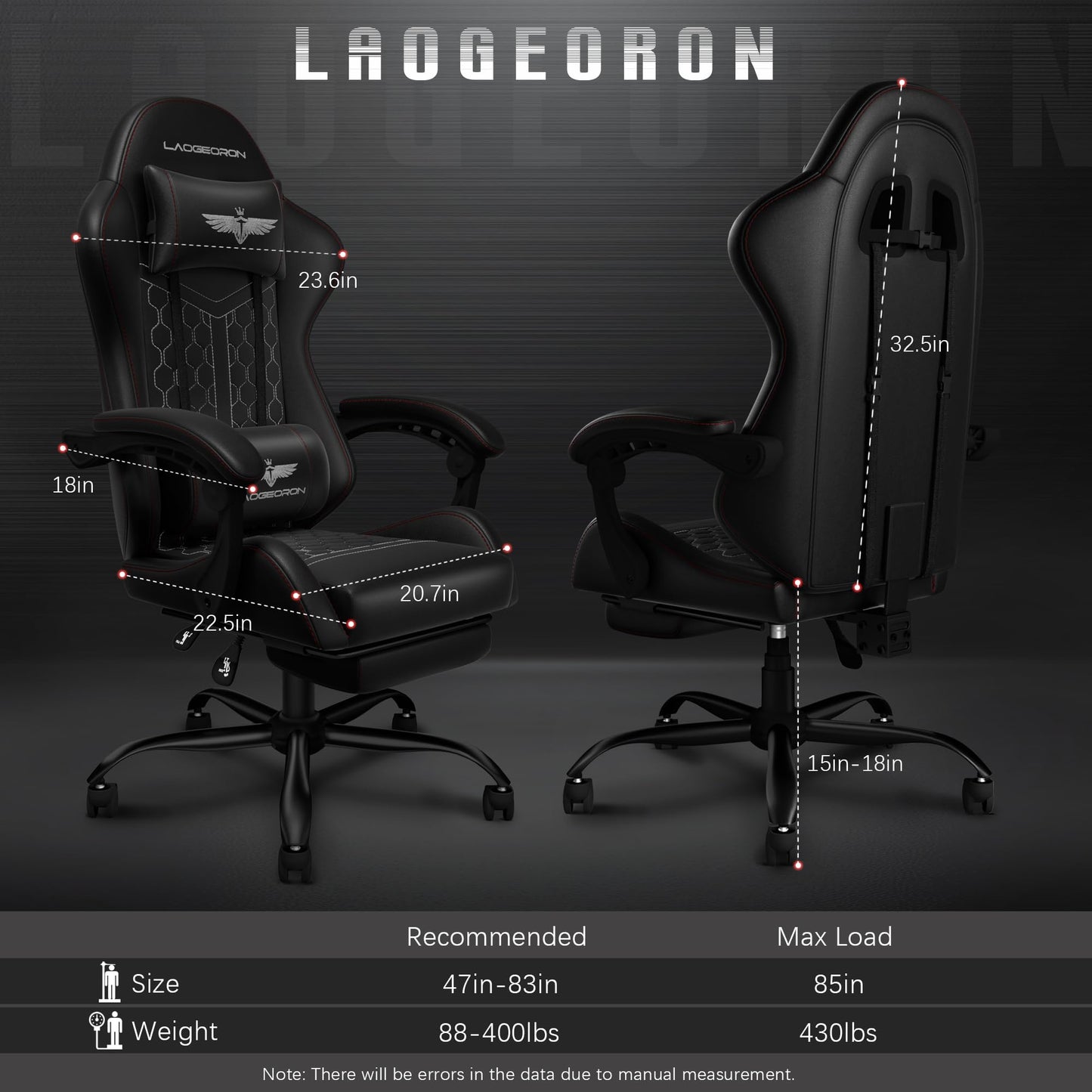 Ergonomic Gaming Chair, RGB LED Lights Computer Chairs with Retractable Footrest, 400 lbs Lumbar Support Linked Armrests Gamer Chair High Back Heavy Duty Video Game Chairs (Black Red)