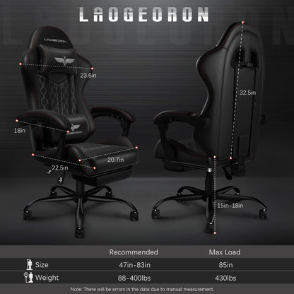 Ergonomic Gaming Chair, RGB LED Lights Computer Chairs with Retractable Footrest, 400 lbs Lumbar Support Linked Armrests Gamer Chair High Back Heavy Duty Video Game Chairs (Black Red)