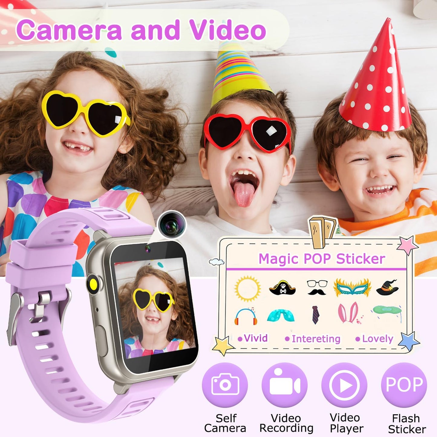 Cosjoype Kids Game Smart Watch for Kids with 39 Puzzle Games HD Touch Screen Camera Music Player Pedometer Alarm Clock Calculator Flashlight 12/24hr Kid Watch Gift for 4-12 Year Old Boys Toys for Kid